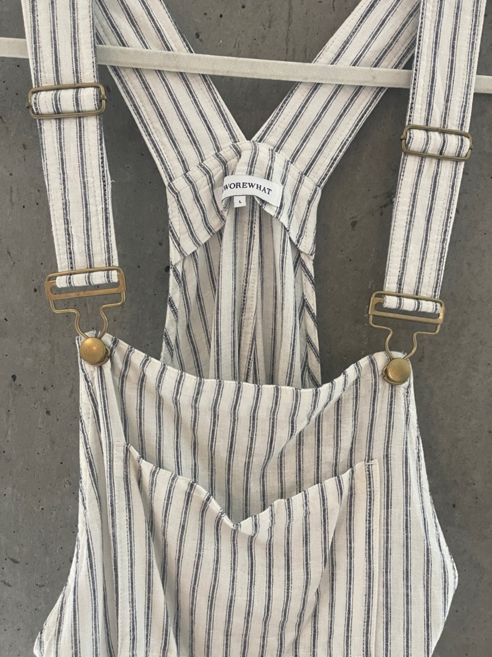 WEWOREWHAT Striped Linen Blend Playsuit In White Size L - Picture 4 of 7